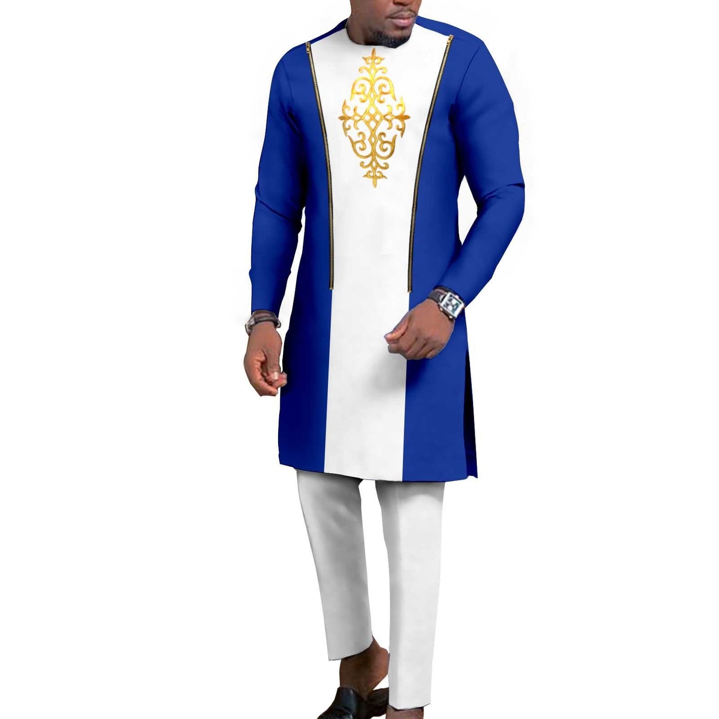 New Men's Bronzing Cotton Two-Piece Set – Long Sleeve Top & Trousers