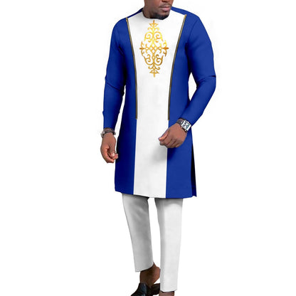 New Men's Bronzing Cotton Two-Piece Set – Long Sleeve Top & Trousers