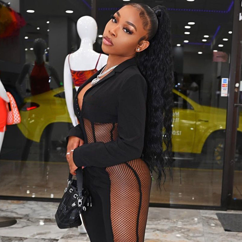 Mesh V-Neck Long Sleeve Bodysuit – Sheer Stitching Light Luxury Fit