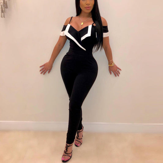 Power Poise Deep V Ruffle Jumpsuit – Sleek Stitch Detail & Bold Edge