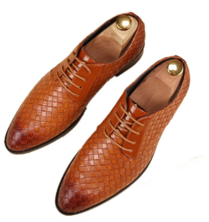 Men’s Low-Cut Plaid Dress Shoes – Pointed Toe Slip-Ons in PU Leather | Breathable, Wear-Resistant