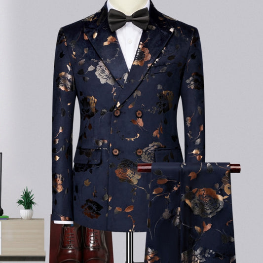 🧥 Men’s Printed Tie Suit Set – Business Casual Acetate Blazer Outfit