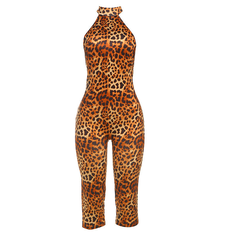 Sexy Sleeveless Halter Print Jumpsuit – Leopard, Floral & Tropical Bodycon Romper