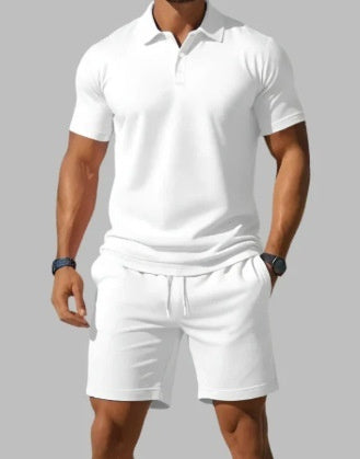 👕 Men's Loose Fit Polo Shirt & Shorts 2-Piece Set – Summer Streetwear Outfit with Premium Polyester Fabric