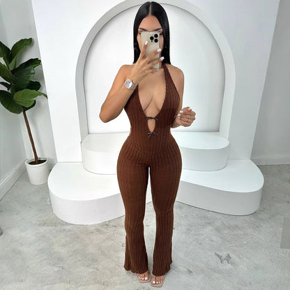 Halter Slim Fit Lace-up Backless Sexy Hot Girl Jumpsuit Women