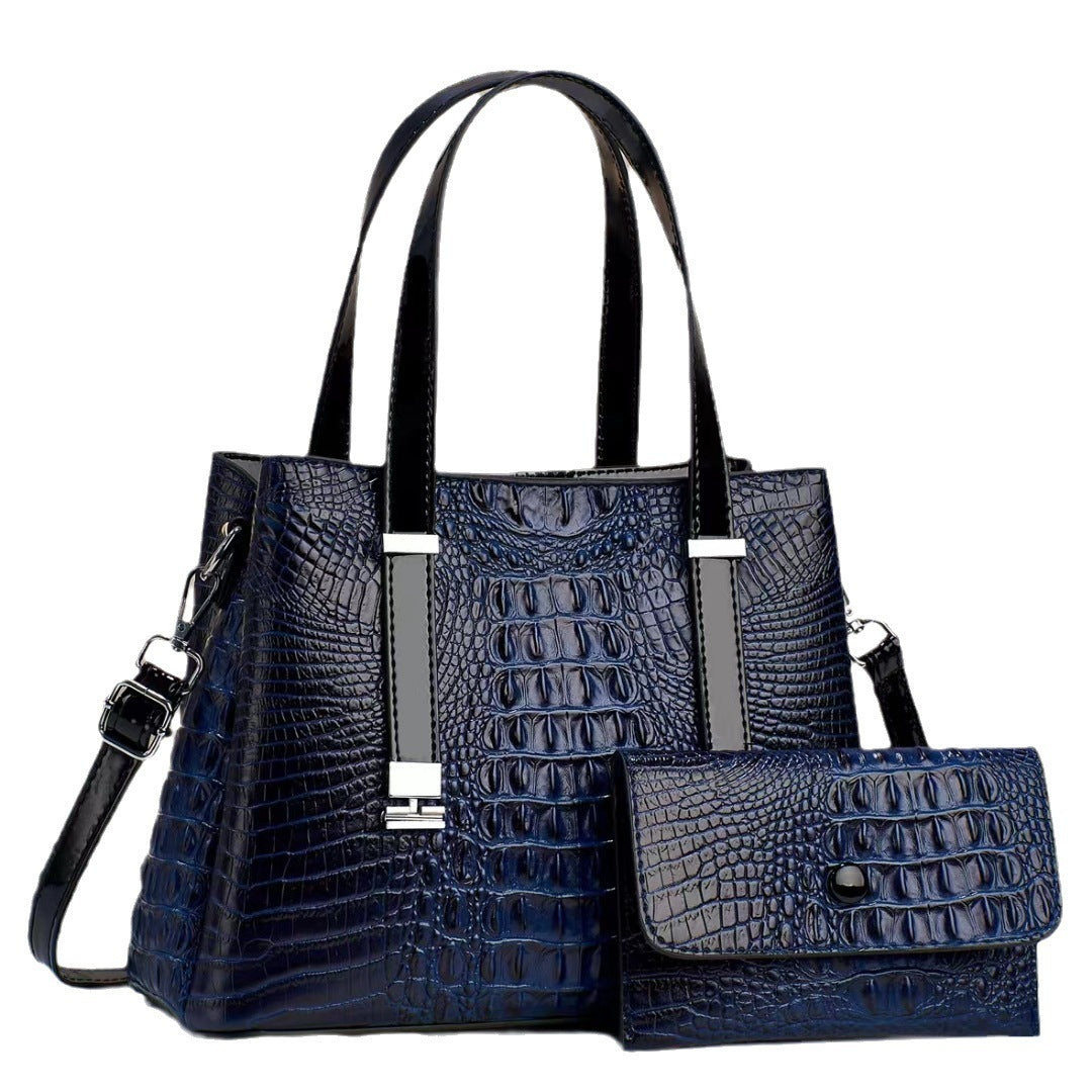 Women’s Crocodile Pattern Tote Bag Set – Large Capacity PU Leather Handbag with Matching Clutch