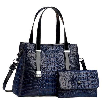 Women’s Crocodile Pattern Tote Bag Set – Large Capacity PU Leather Handbag with Matching Clutch