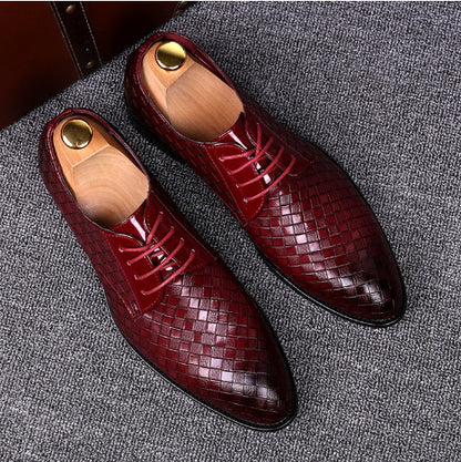 Men’s Low-Cut Plaid Dress Shoes – Pointed Toe Slip-Ons in PU Leather | Breathable, Wear-Resistant