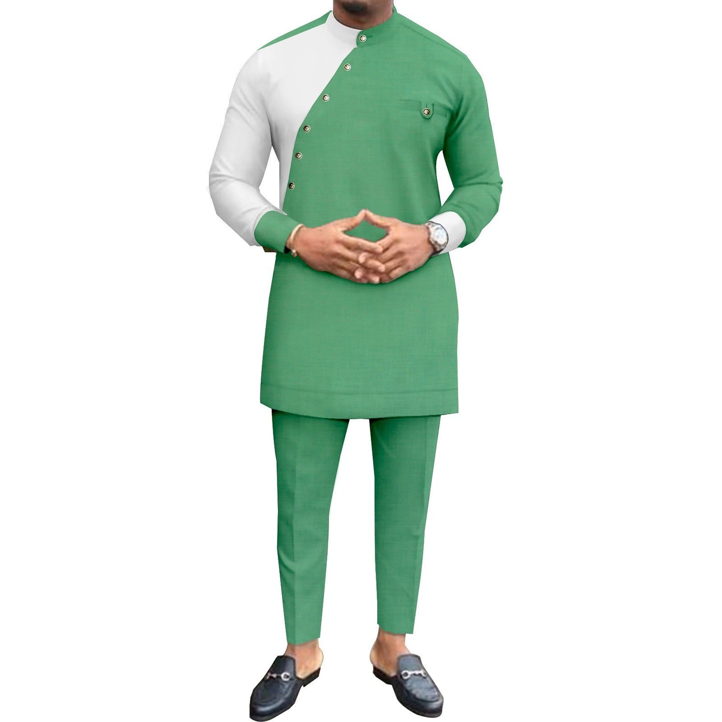 African Cotton Long Sleeve Leisure Suit – Traditional 2-Piece Shirt & Pants Set