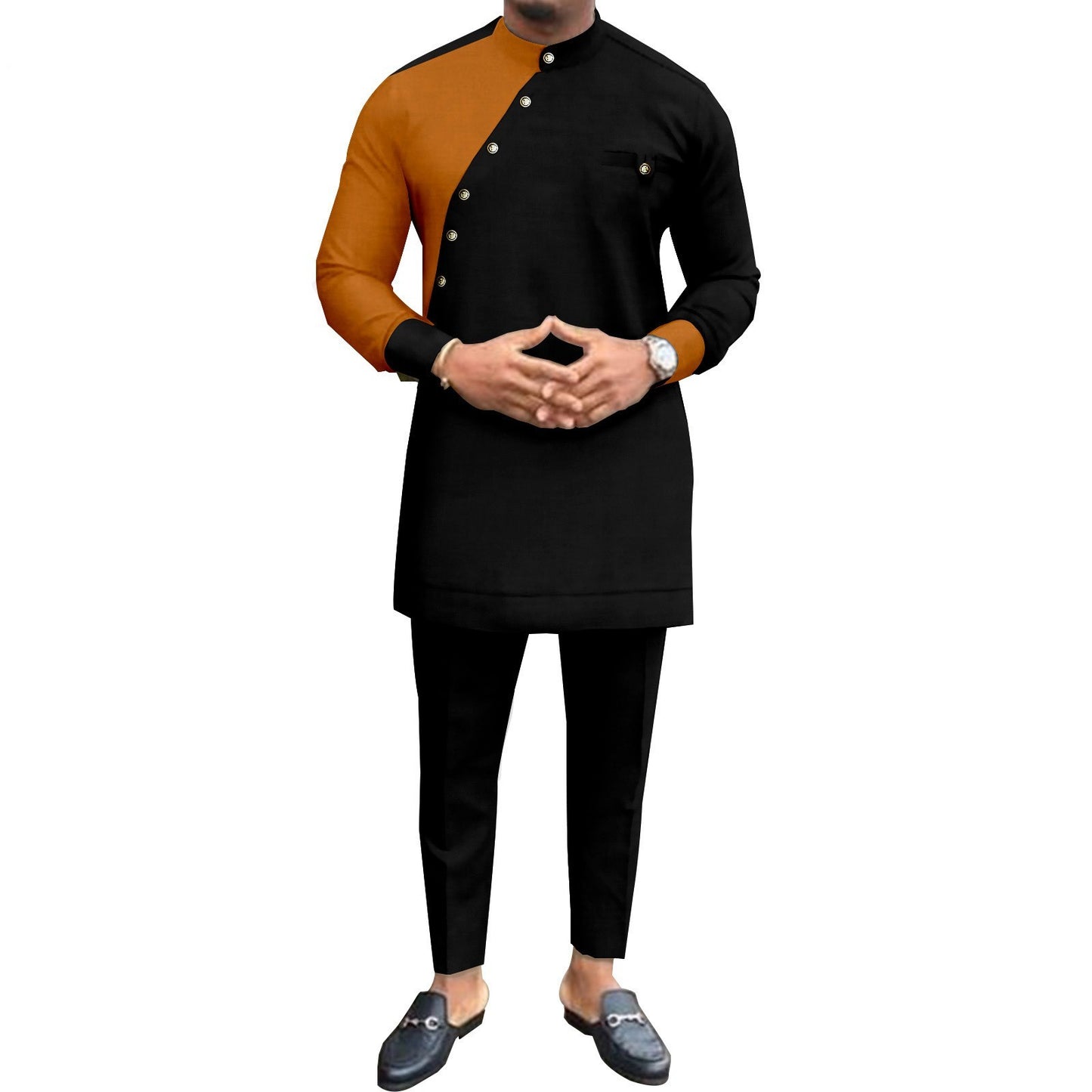 African Cotton Long Sleeve Leisure Suit – Traditional 2-Piece Shirt & Pants Set