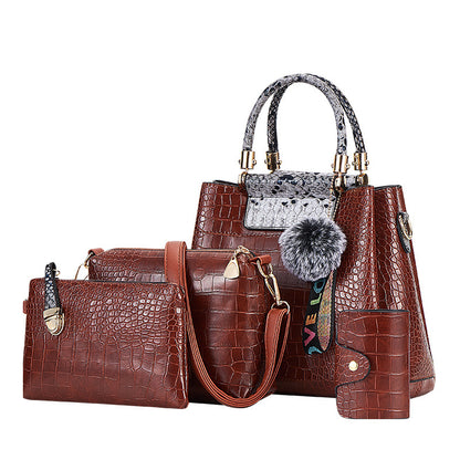 Crocodile Pattern 4-Piece Luxury Mother Tote & Shoulder Bag Set