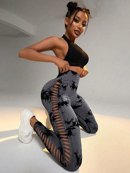 5 Pack Tie-Dye Cutout Booty-Lifting Yoga Leggings – High Waist Tummy Control