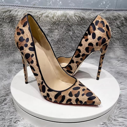 Wild Elegance Suede Leopard Print Stiletto Heels – Multiple Heel Heights