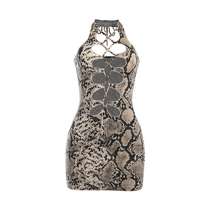 Cutout Chest Tie Snakeskin Slim Fit Dress