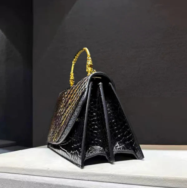 👜 Retro Leather Crocodile Embossed Messenger Bag – Contrast Color Shoulder Bag with Phone Pocket