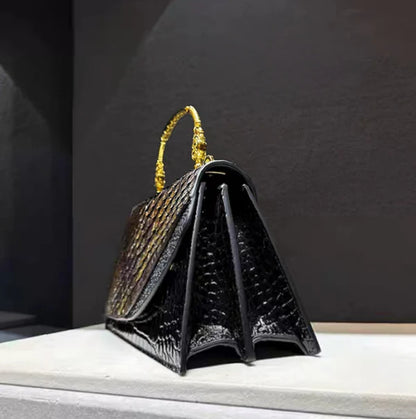 👜 Retro Leather Crocodile Embossed Messenger Bag – Contrast Color Shoulder Bag with Phone Pocket