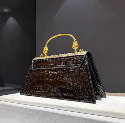 👜 Retro Leather Crocodile Embossed Messenger Bag – Contrast Color Shoulder Bag with Phone Pocket