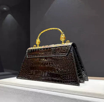 👜 Retro Leather Crocodile Embossed Messenger Bag – Contrast Color Shoulder Bag with Phone Pocket