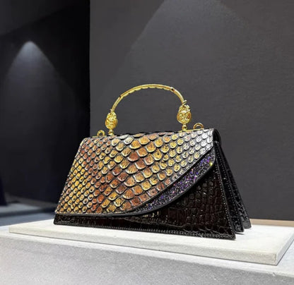 👜 Retro Leather Crocodile Embossed Messenger Bag – Contrast Color Shoulder Bag with Phone Pocket