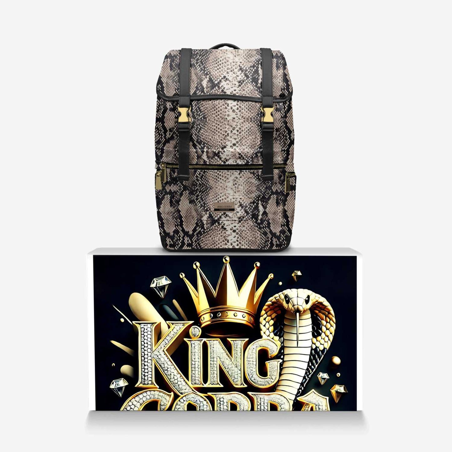 🎒 King Cobra Italian Leather Backpack – Luxe Python Print Travel Edition