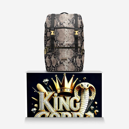 🎒 King Cobra Italian Leather Backpack – Luxe Python Print Travel Edition