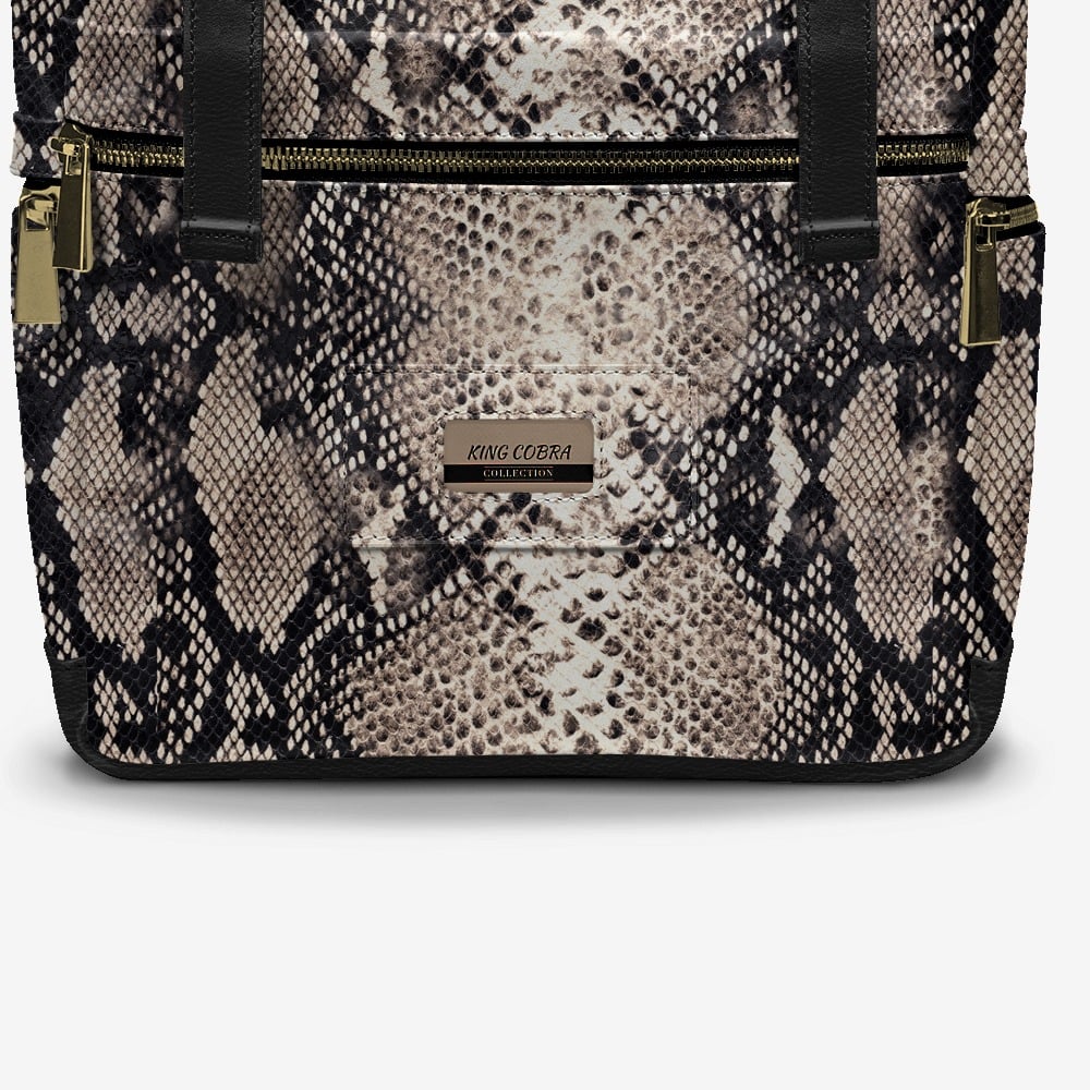 🎒 King Cobra Italian Leather Backpack – Luxe Python Print Travel Edition
