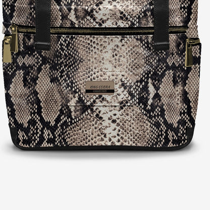 🎒 King Cobra Italian Leather Backpack – Luxe Python Print Travel Edition