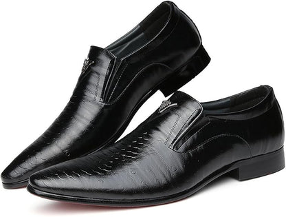 👞 Men’s Crocodile-Print Slip-On Shoes – Square Toe Retro Casual Loafers