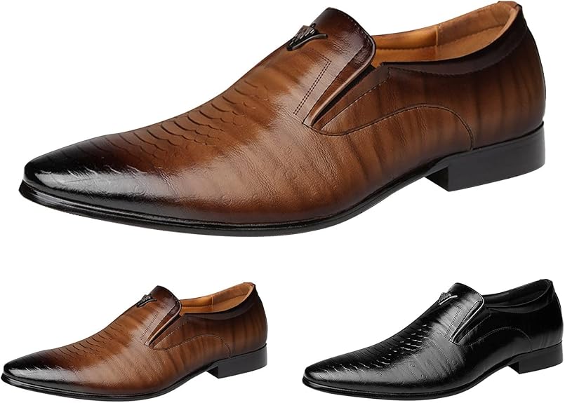 👞 Men’s Crocodile-Print Slip-On Shoes – Square Toe Retro Casual Loafers