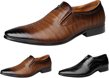 👞 Men’s Crocodile-Print Slip-On Shoes – Square Toe Retro Casual Loafers