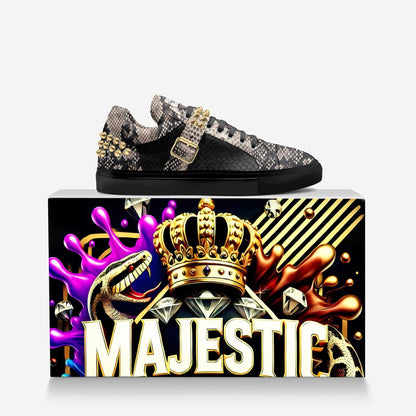 👑 Majestic Royale Spike Sneakers – Italian Low Tops with Gold Stud Detail