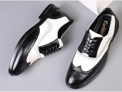 Men’s Carved Leather Business Shoes – Rivet Detail PU Dress Loafers
