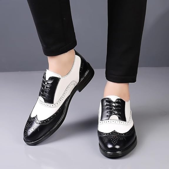 Men’s Carved Leather Business Shoes – Rivet Detail PU Dress Loafers