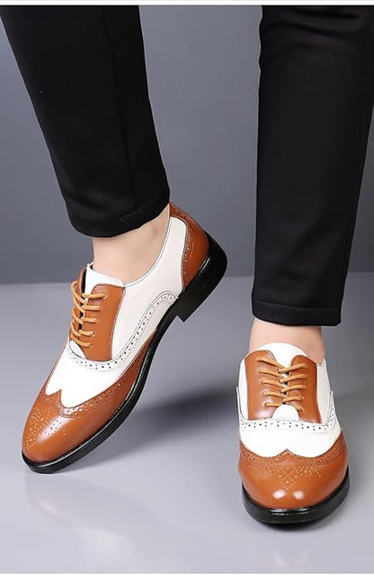 Men’s Carved Leather Business Shoes – Rivet Detail PU Dress Loafers