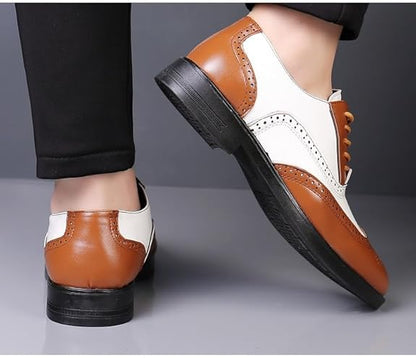 Men’s Carved Leather Business Shoes – Rivet Detail PU Dress Loafers