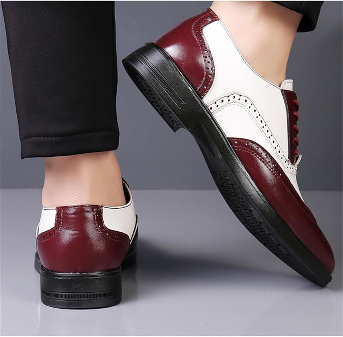 Men’s Carved Leather Business Shoes – Rivet Detail PU Dress Loafers