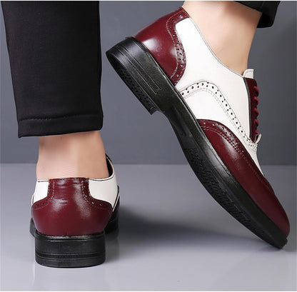 Men’s Carved Leather Business Shoes – Rivet Detail PU Dress Loafers