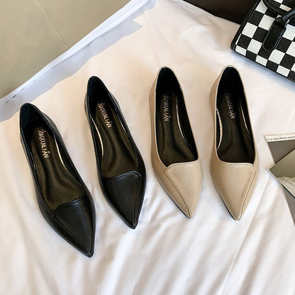 Women’s Pointed Toe Flats – Shallow Mouth PU Slip-On Dress Shoes