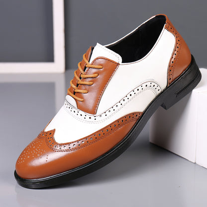 Men’s Carved Leather Business Shoes – Rivet Detail PU Dress Loafers