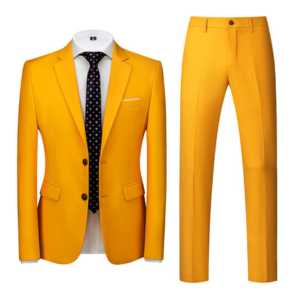 🤵 Men's Two-Piece Slim Fit Wedding Suit – Two-Button Linen Blazer & Pants Set