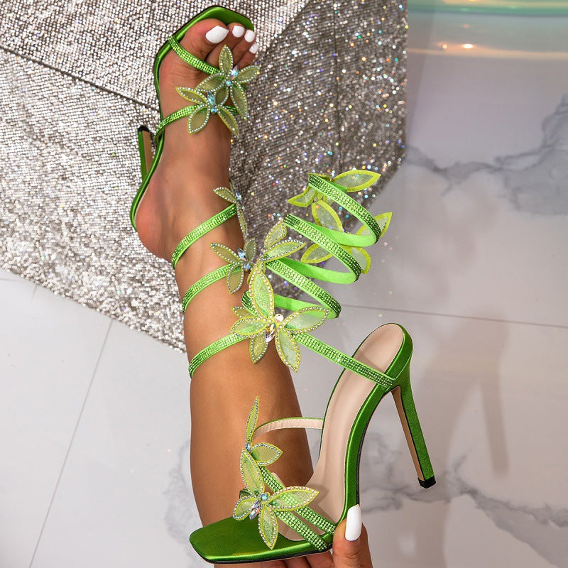 Fashion Personality Bow Stiletto Sandals – Rhinestone Gladiator Heels