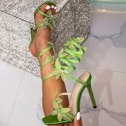 Fashion Personality Bow Stiletto Sandals – Rhinestone Gladiator Heels