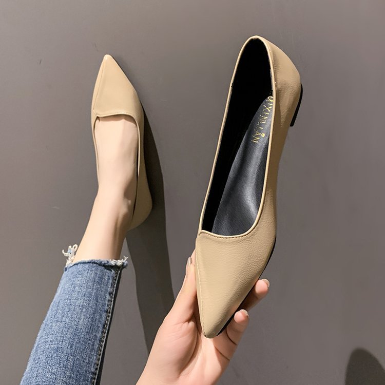 Women’s Pointed Toe Flats – Shallow Mouth PU Slip-On Dress Shoes