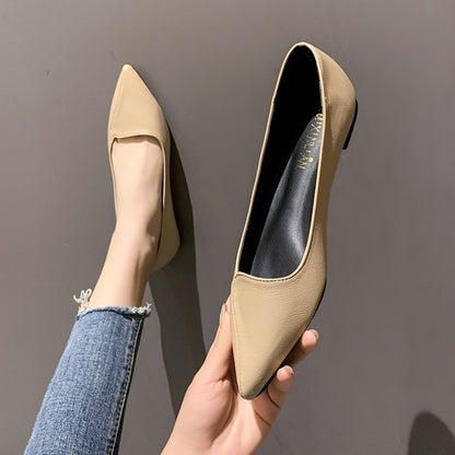 Women’s Pointed Toe Flats – Shallow Mouth PU Slip-On Dress Shoes