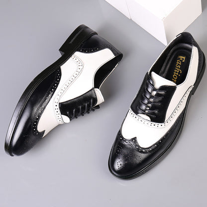 Men’s Carved Leather Business Shoes – Rivet Detail PU Dress Loafers