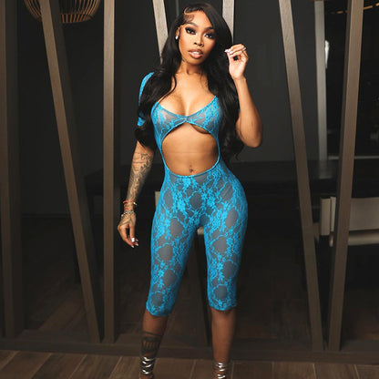 Women's Sexy Lace Stitch U-Neck Cropped Hollow Jumpsuit Shorts – Street Hipster Style