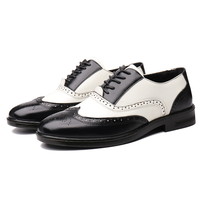 Men’s Carved Leather Business Shoes – Rivet Detail PU Dress Loafers