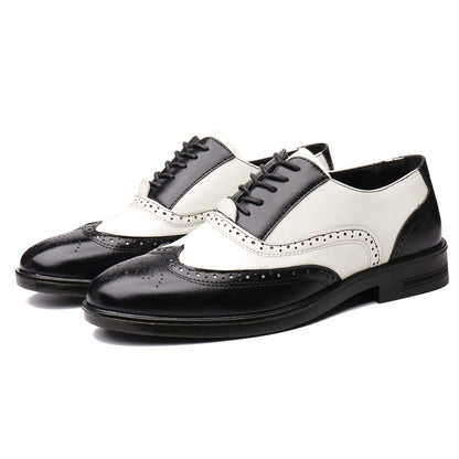 Men’s Carved Leather Business Shoes – Rivet Detail PU Dress Loafers