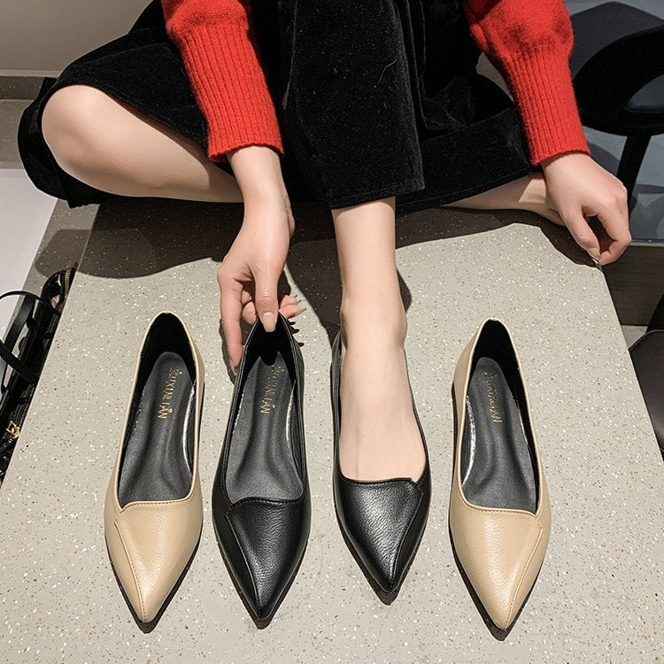 Women’s Pointed Toe Flats – Shallow Mouth PU Slip-On Dress Shoes
