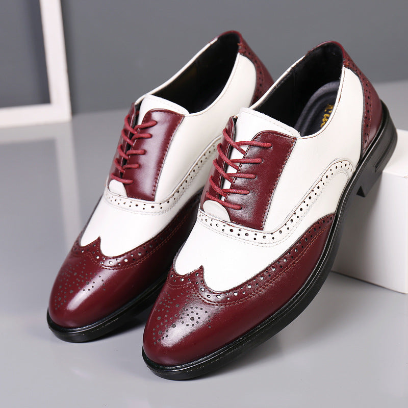 Men’s Carved Leather Business Shoes – Rivet Detail PU Dress Loafers